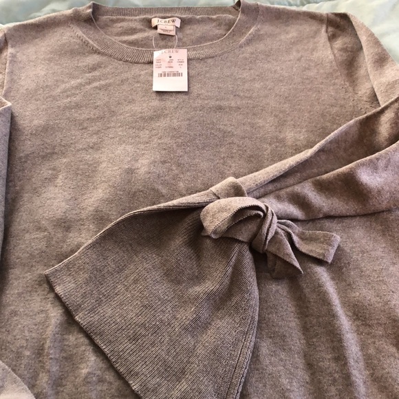 J. Crew Lightweight Gray Sweater 100% Cotton with Tie Sleeves Size L - Picture 2 of 7